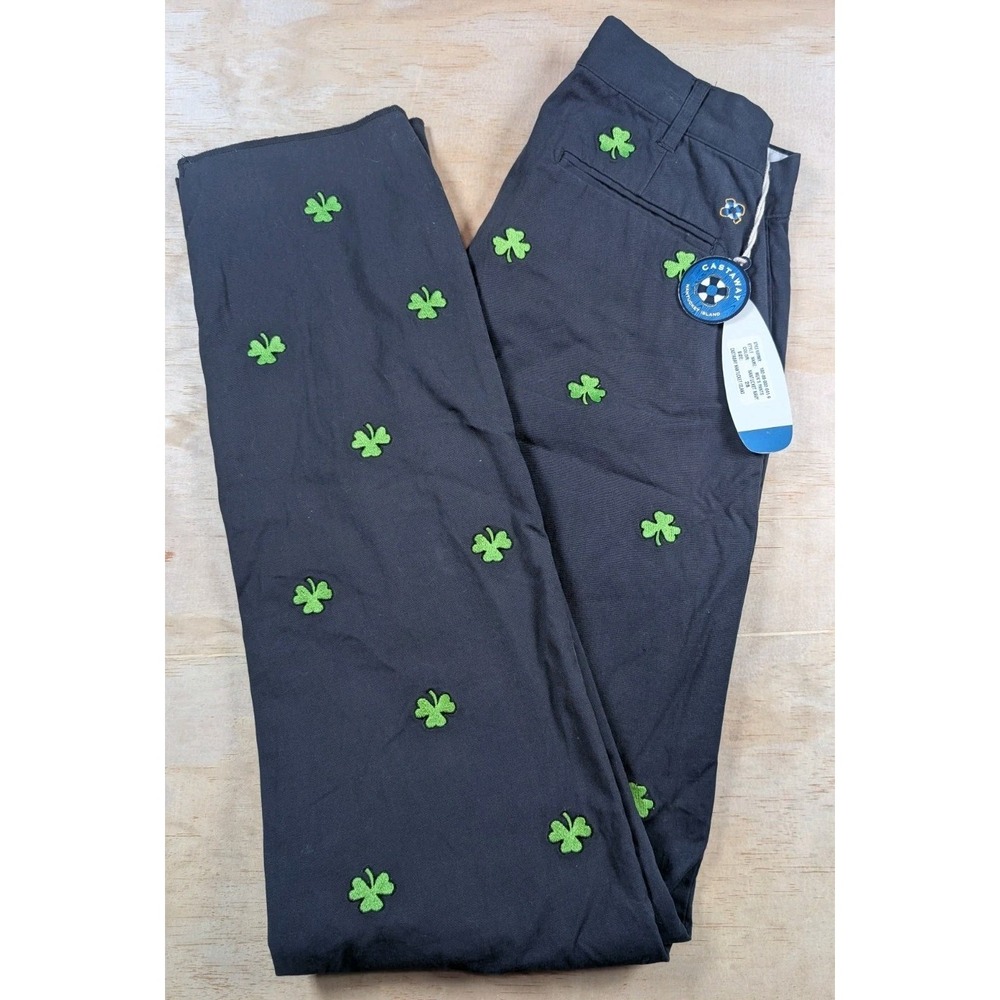 NWT Castaway Nantucket Island Pants Men 28x36 Navy Blue Shamrock Clover Chino